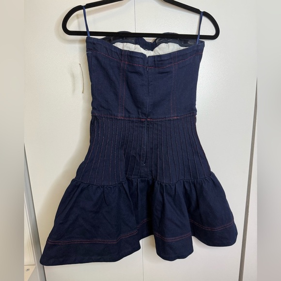 Maeve - Anthropologie - Rosette Strapless Fit and Flare Denim Mini Dress - US 2 - Picture 7 of 14
